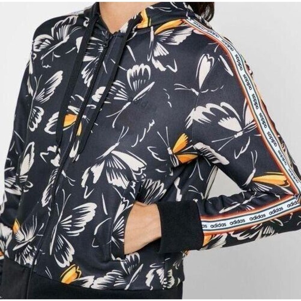 Adidas X Farm Rio Butterfly Track Jacket Hoodie Full Zip Womens Black Size Small - Picture 1 of 6